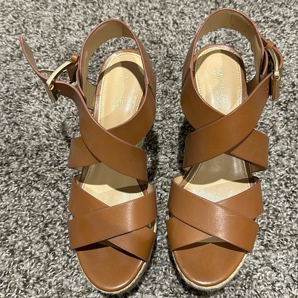 Michael Kors Celia Mid Wedge- Tan brand new
